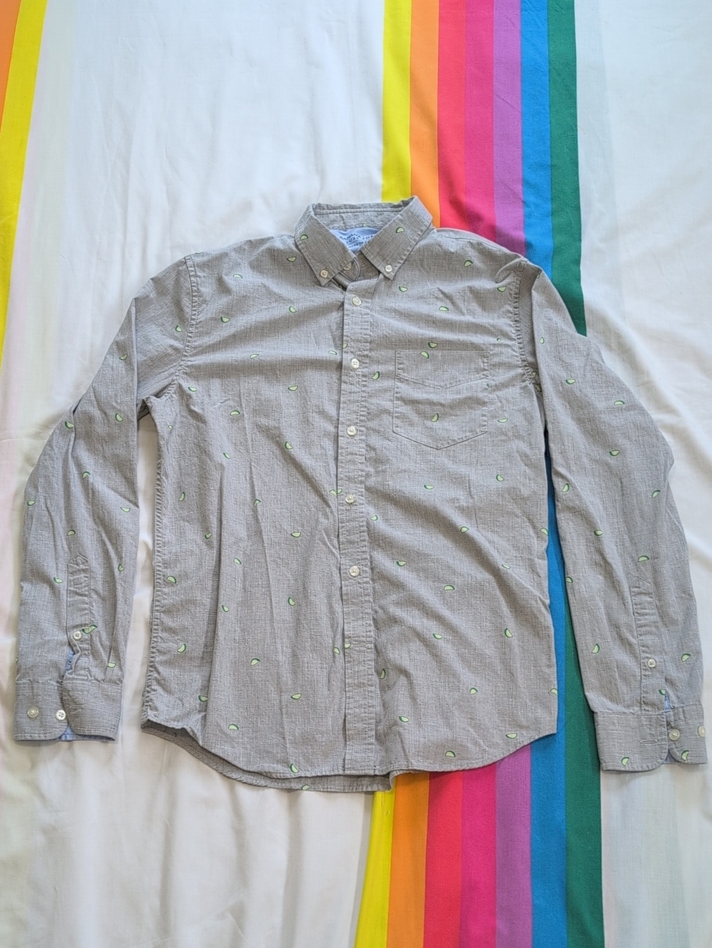 Banana Republic Gray Lime Print Luxe Poplin Button-Down Shirt